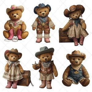 Digital Design Boho Teddy Bears Collection Preview - printable art for crafting